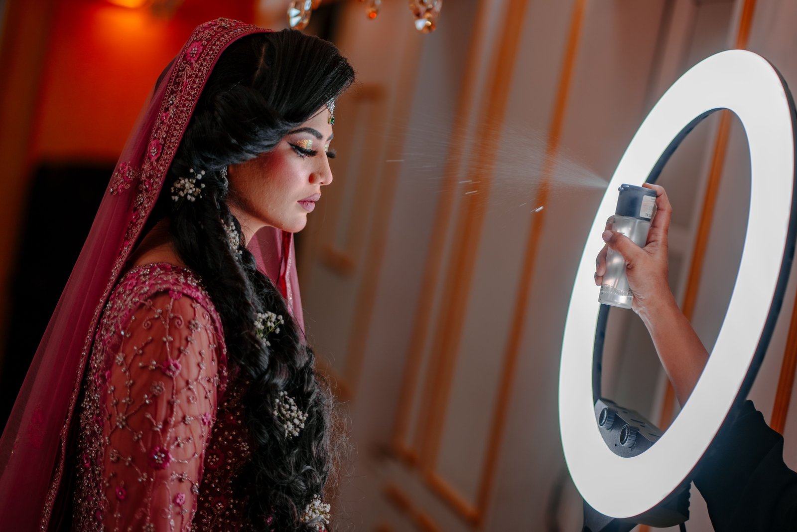 A bride's long-wear bridal makeup finish set with Givenchy Prisme Libre Loose Powder.