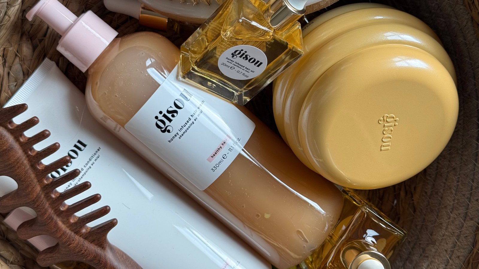 Stylish arrangement of hair care products in a basket