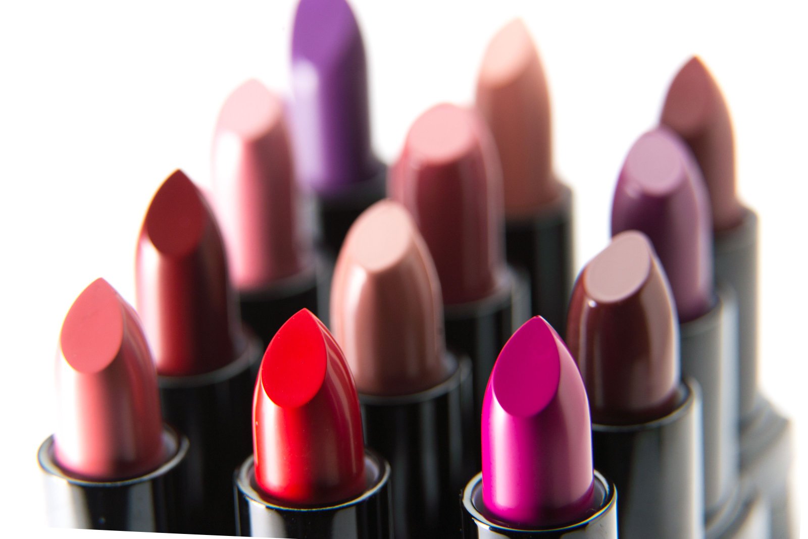 Close-up image of various colorful matte lipsticks