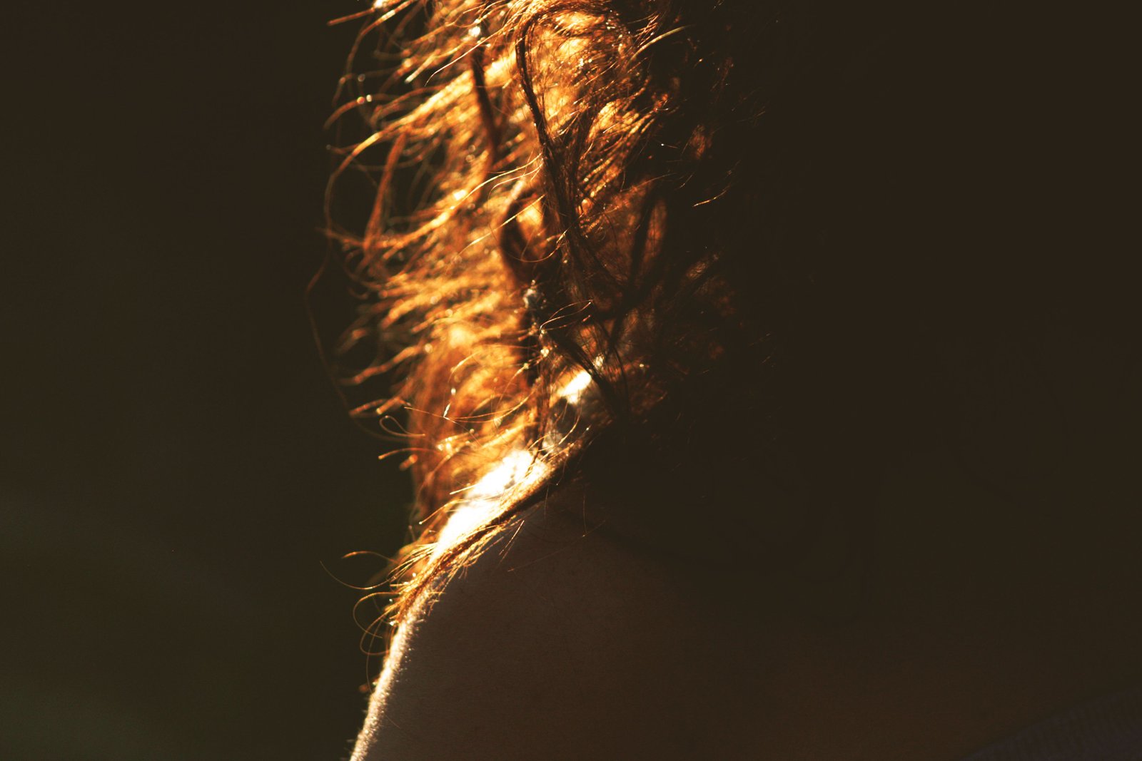 Close-up of sunlit hair creating a warm, shiny glow